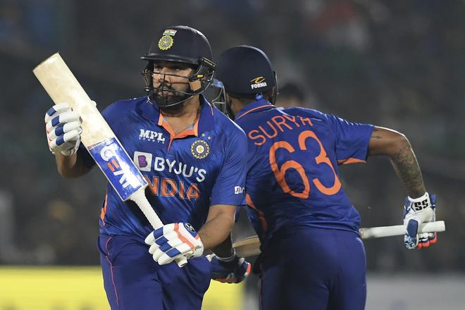 FILE PHOTO: Rohit Sharma and Suryakumar Yadav adapted well to India’s aggressive approach in the Powerplay against West Indies. 