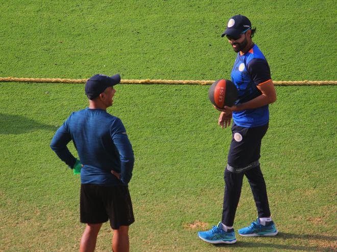 Ravindra Jadeja during warm-ups.