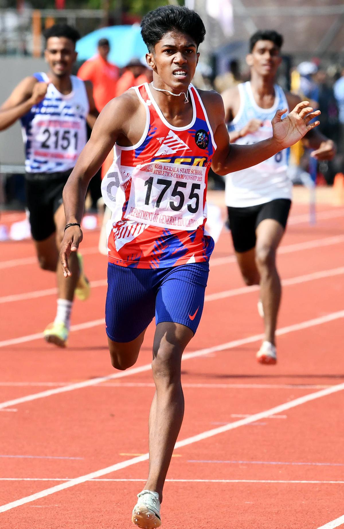 P. Abiram who broke the 18-year-old meet record in the senior boys 400m at the 65th Kerala State schools athletics championships in Kunnamkulam on Tuesday.