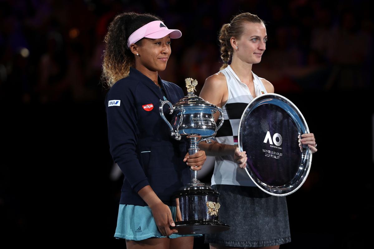 Japan’s Naomi Osaka (left) beats Czechia’s Petra Kvitova (right) in the Australian Open final at Melbourne Park on January 26, 2019.