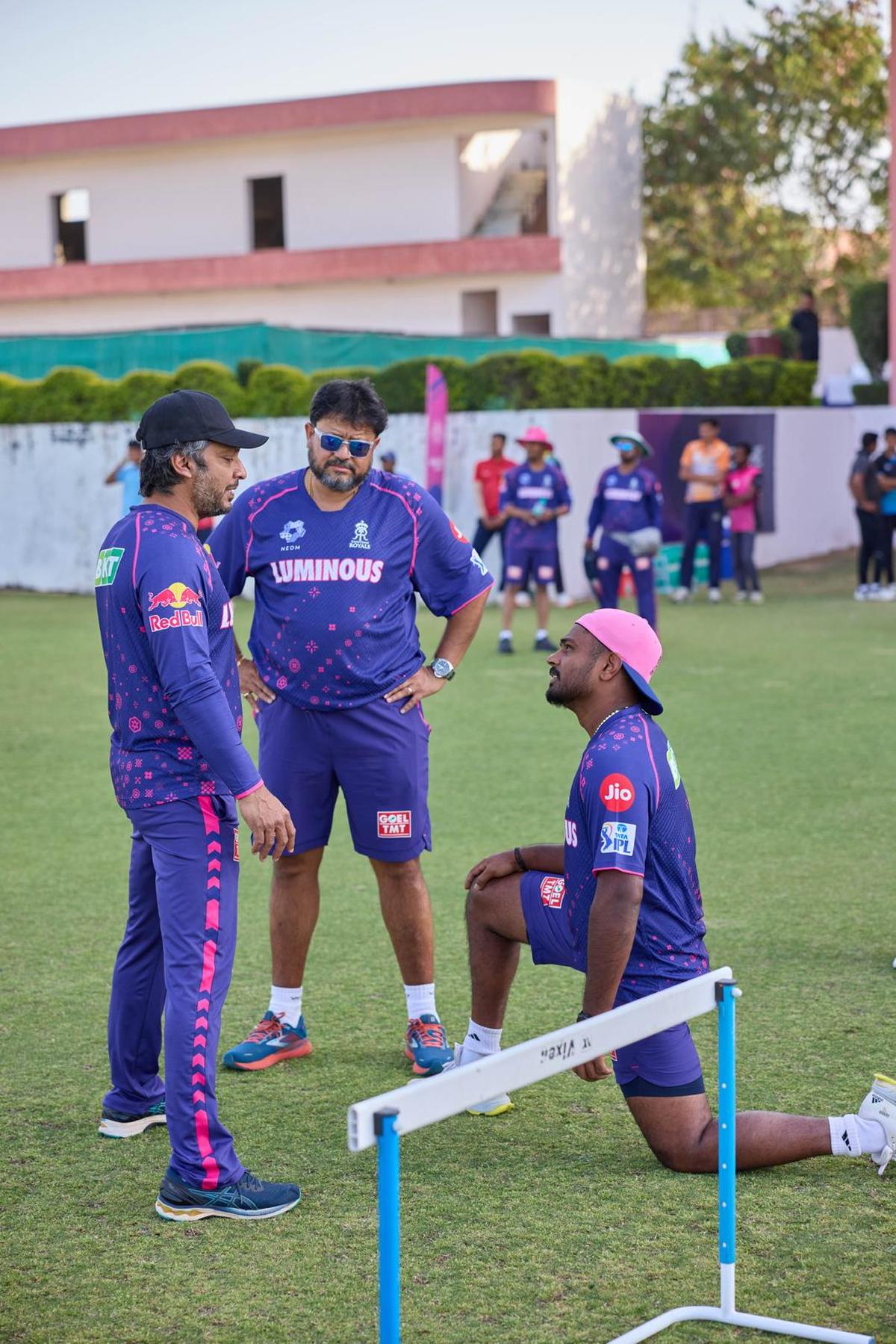 Siddhartha Lahiri (top right) with Rajasthan Royals, Director of Cricket, Kumar Sangakkara (top left) and captain, Sanju Samson (bottom left). 