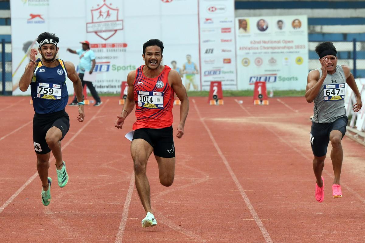 The national record set by Manikanta Hoblidhar (centre) places him 1427th among 100m sprinters. Among all track and field events, India’s men’s 100m record ranks as the lowest.