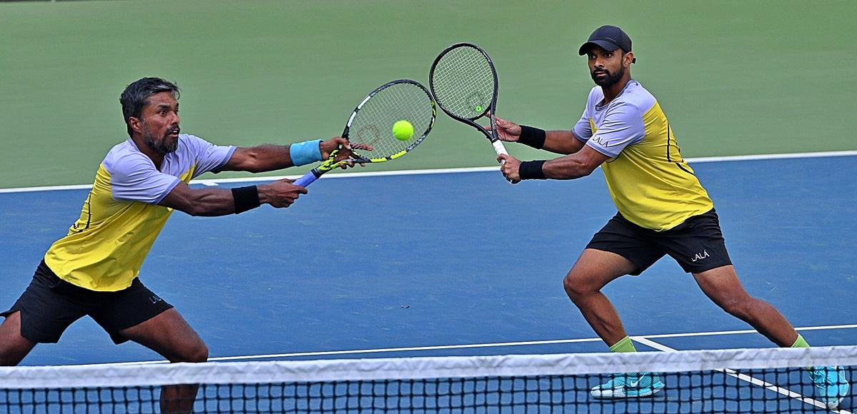 Vijay Sundar Prashanth (left) and Jeevan Nedunchezhiyan (right) made the
doubles final at the Challenger tennis tournament in Pune on Friday.