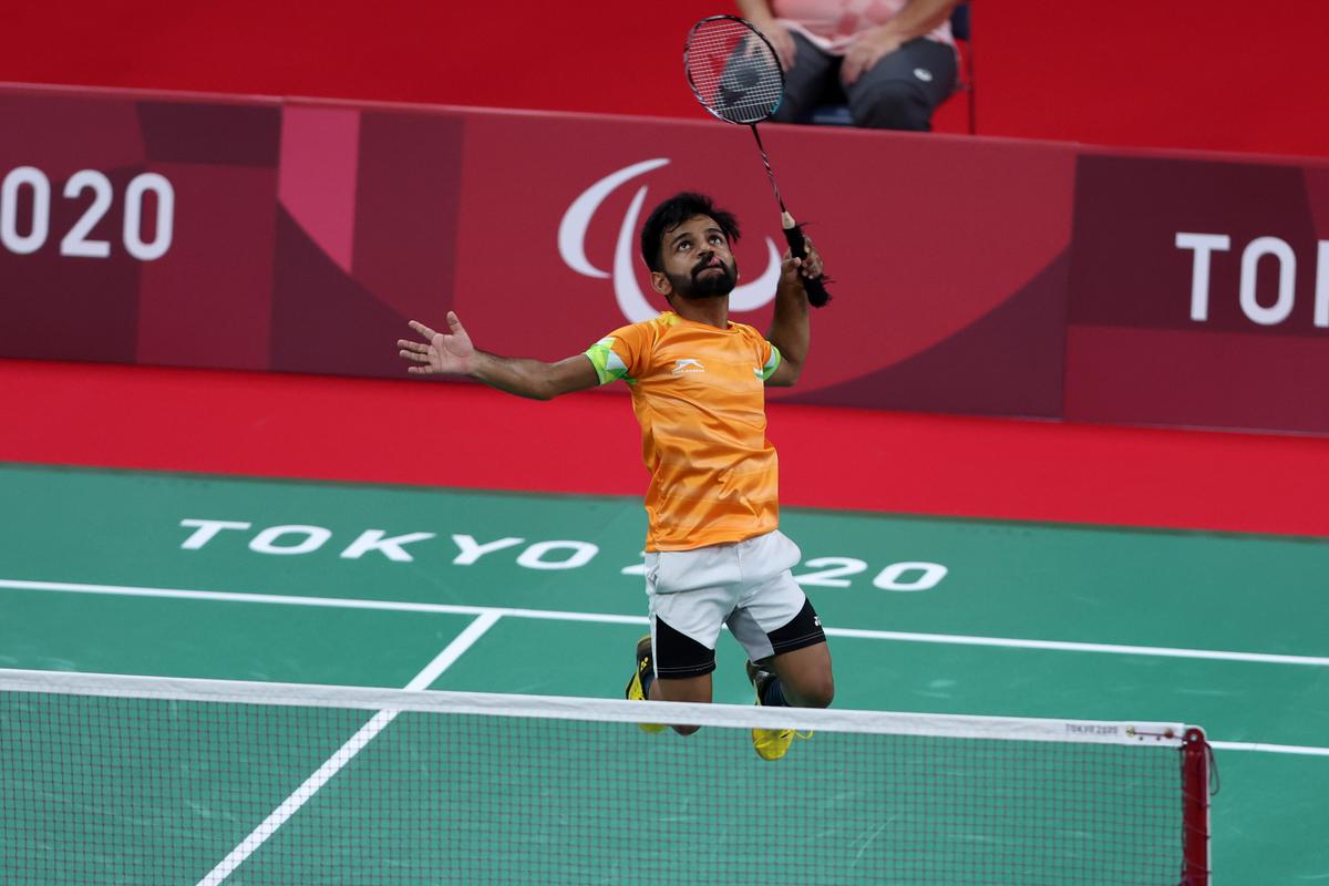 Krishna Nagar in action in the Badminton Men’s Singles SH6 Gold Medal Match against Chu Man Kai at the Tokyo 2020 Paralympic Games.