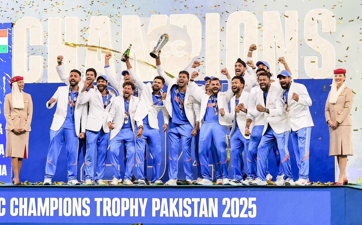 India won the Champions Trophy for a record third time after a four-wicket victory over New Zealand in Dubai.