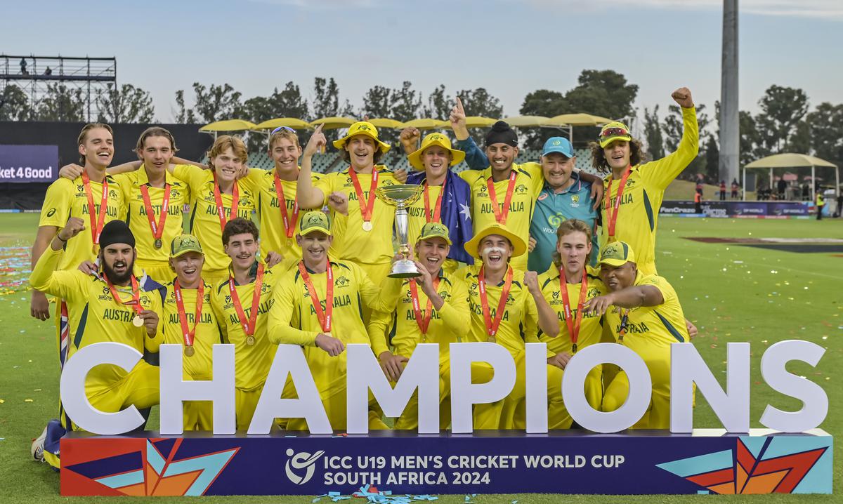 Australia celebrates winning the ICC U19 men’s Cricket World Cup.