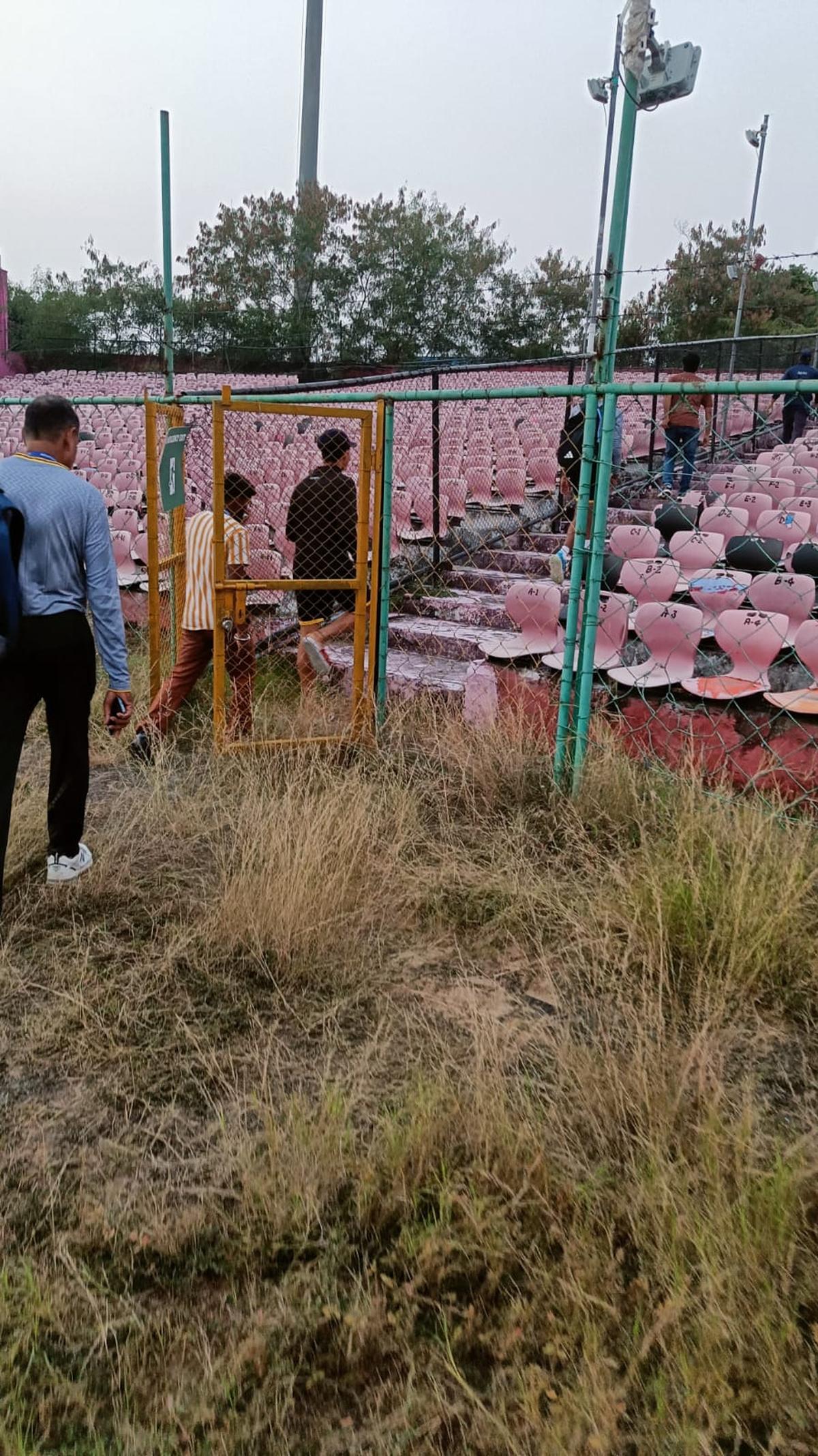 With no exit in sight, Jaiswal (3rd from left) dashed towards the north gate, weaving through bushes, only to find another group of fans waiting there too.