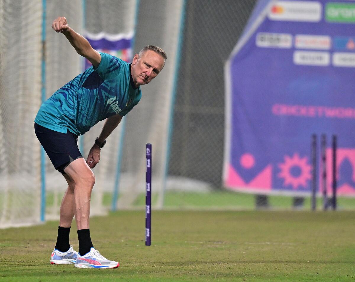 FILE PHOTO: Bangladesh’s fast bowling coach Allan Donald during a net practice session ahead of their match against Pakistan during the ICC World Cup 2023. 