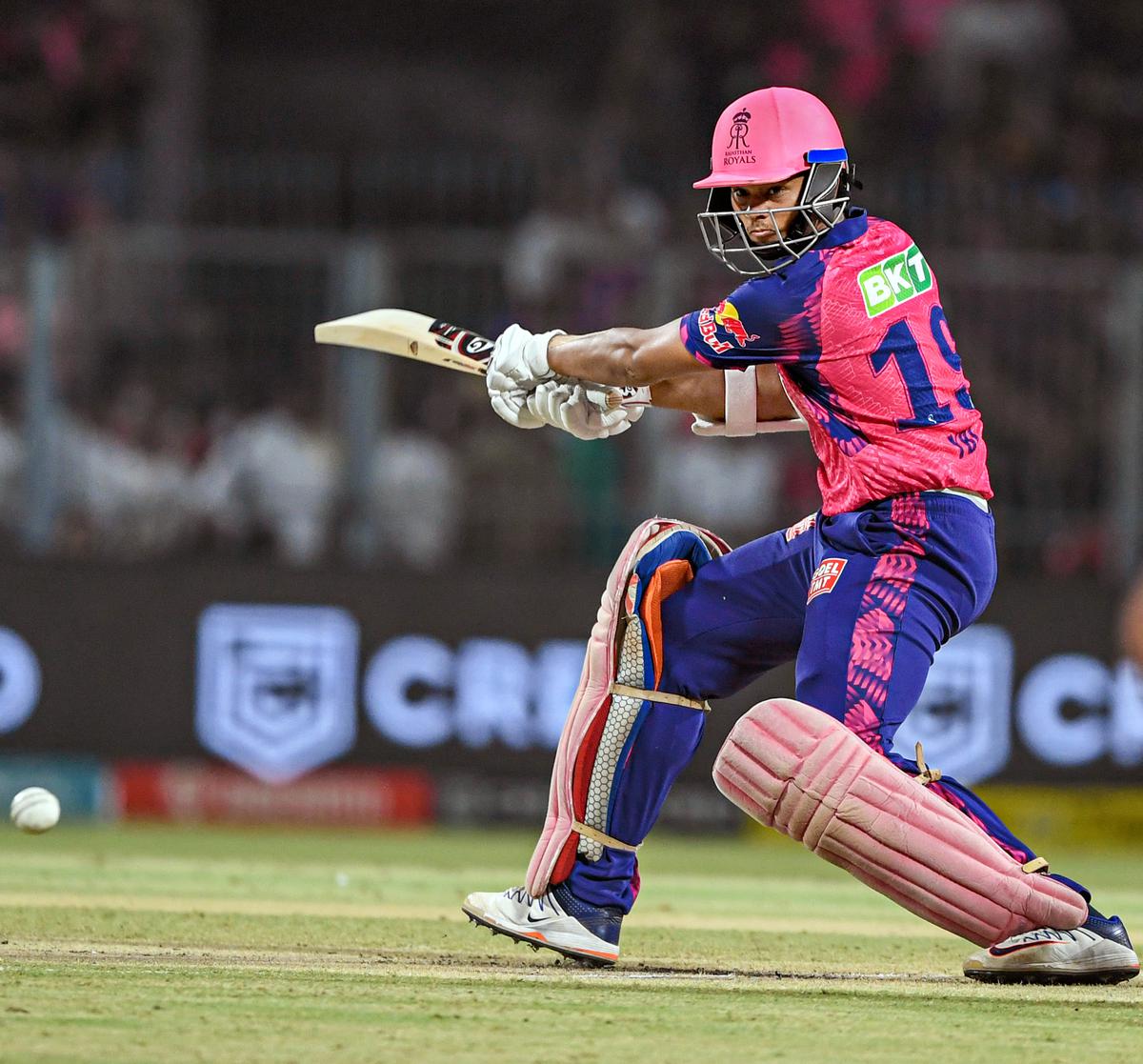 RR’s Yashasvi Jaiswal plays a shot during the IPL 2023 cricket. 