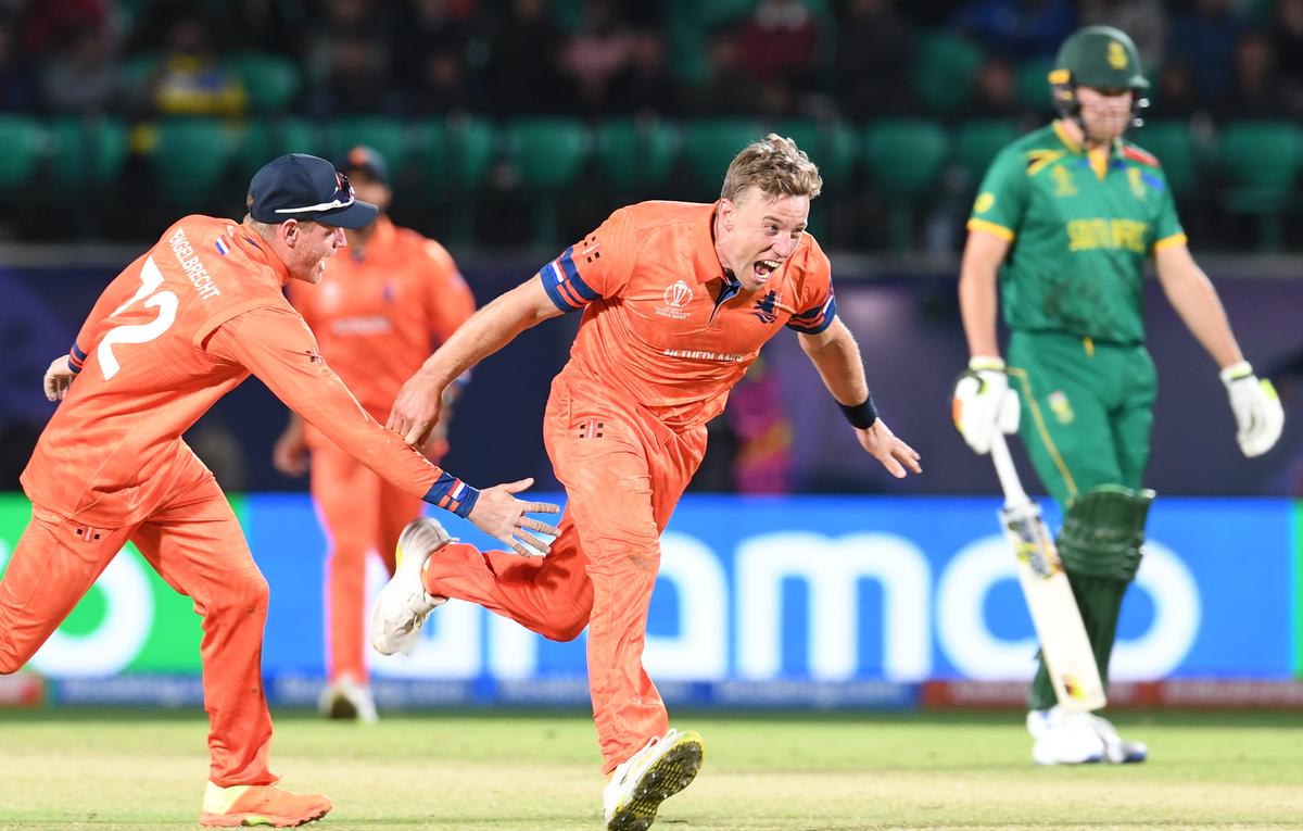 Logan van Beek took the wicket of David Miller during the 2023 ODI World Cup match, which saw the Netherlands beat South Africa.