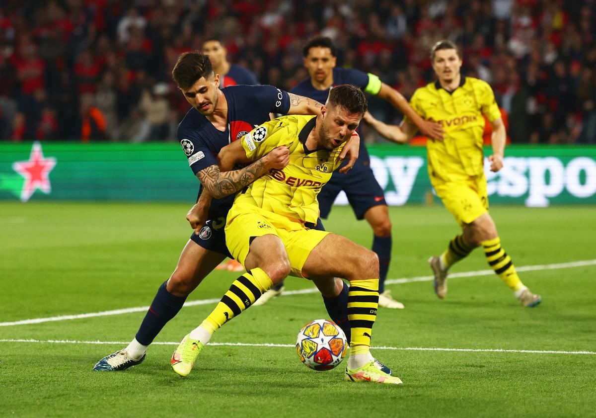 Borussia Dortmund’s Niclas Fullkrug in action during the semifinal against PSG. 