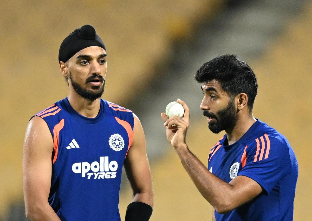 India’s Arshdeep Singh and Jasprit Bumrah during a practice session on Tuesday, ahead of the T20 World Cup match against Zimbabwe.