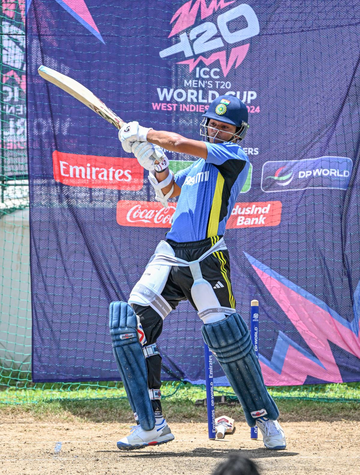 India’s Yashasvi Jaiswal during a practice session ahead of the T20 World Cup Super 8 match against Afghanistan. 