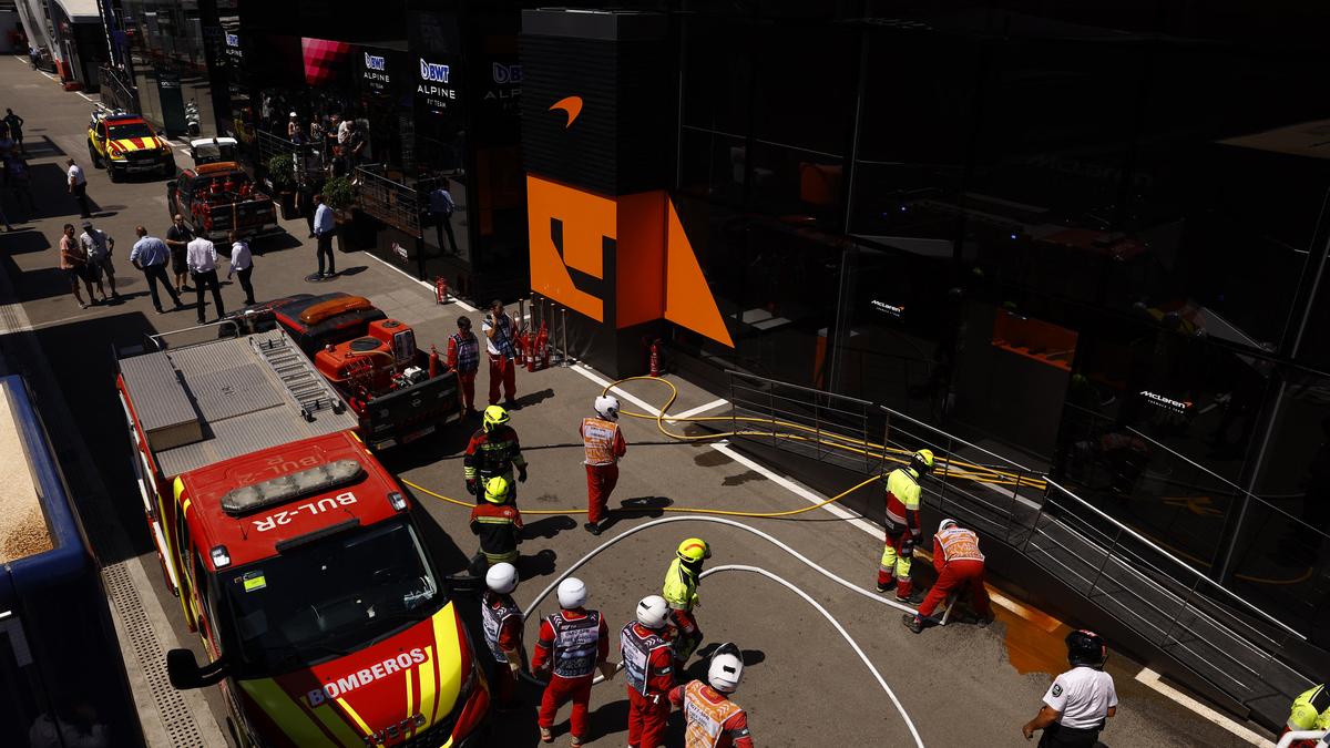 F1 team McLaren evacuates hospitality suite as fire breaks out before