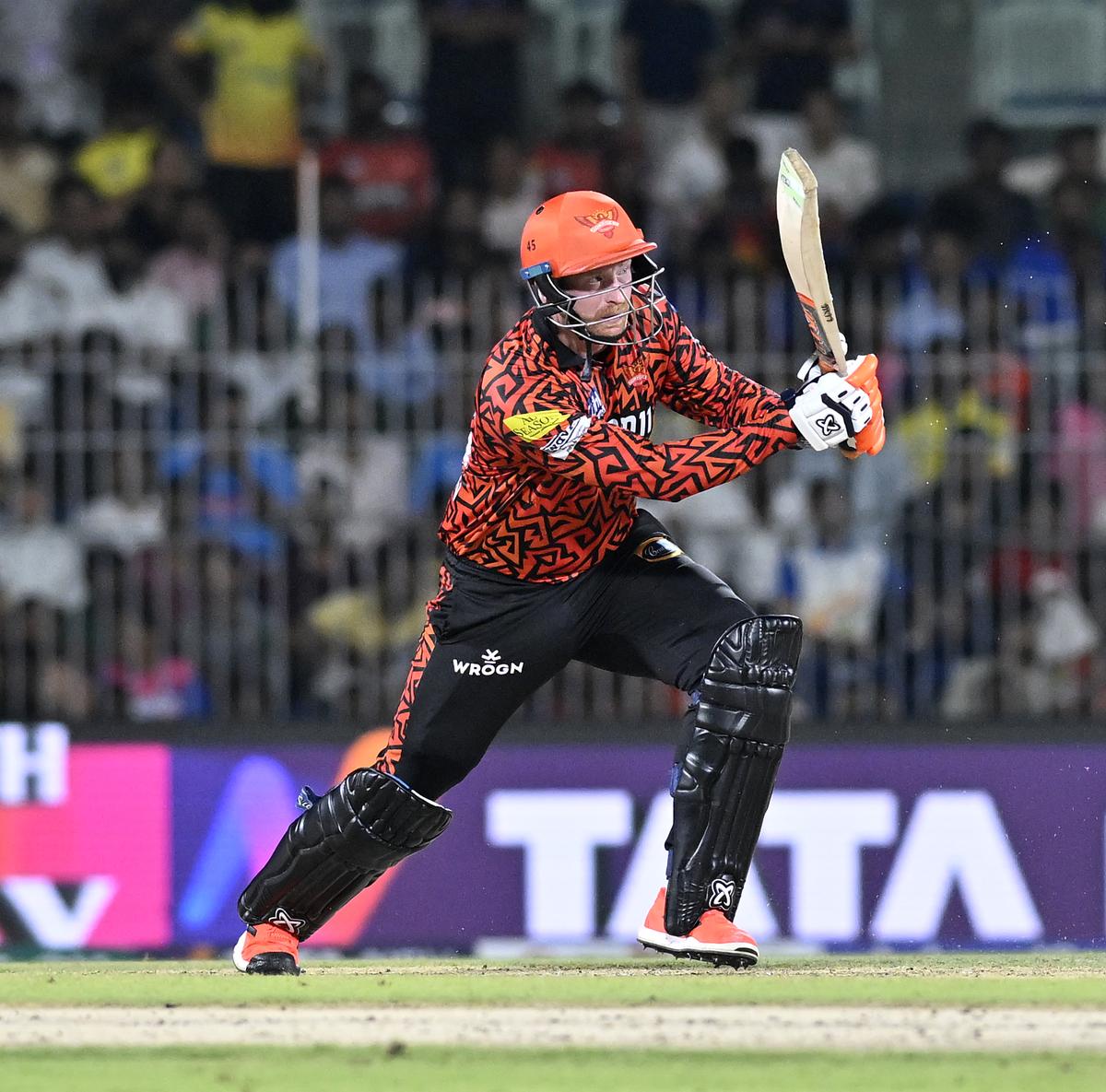 Sunrisers Hyderabad’s Klaasen plays a short against RR. 