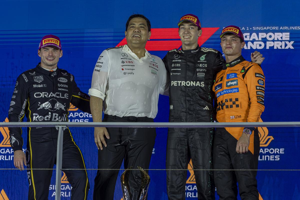 George Russell topped the podium while Norris and Verstappen finished second and third respectively. 