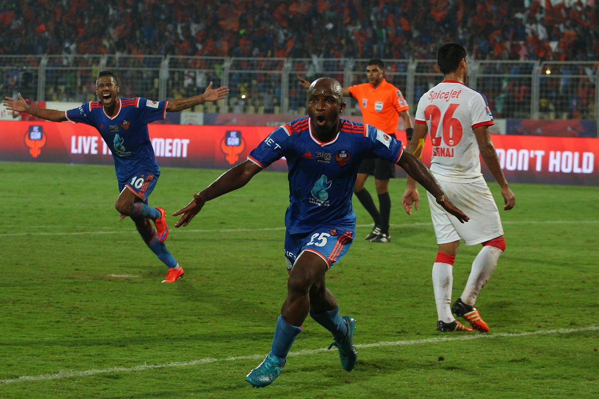 File Photo: MacPherlin Dudu Omagbemi celebrates scoring a goal for FC Goa.