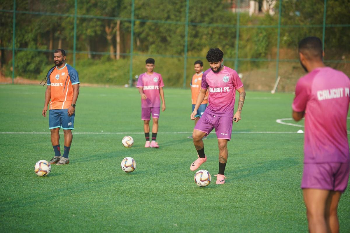 Calicut FC training ahead of its final against Forca Kochi