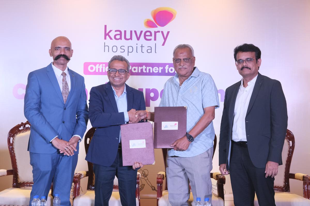 CSK CEO K.S. Viswanthan (second from right) during an event to announce Kauvery Hospitals as an official partner for the team.