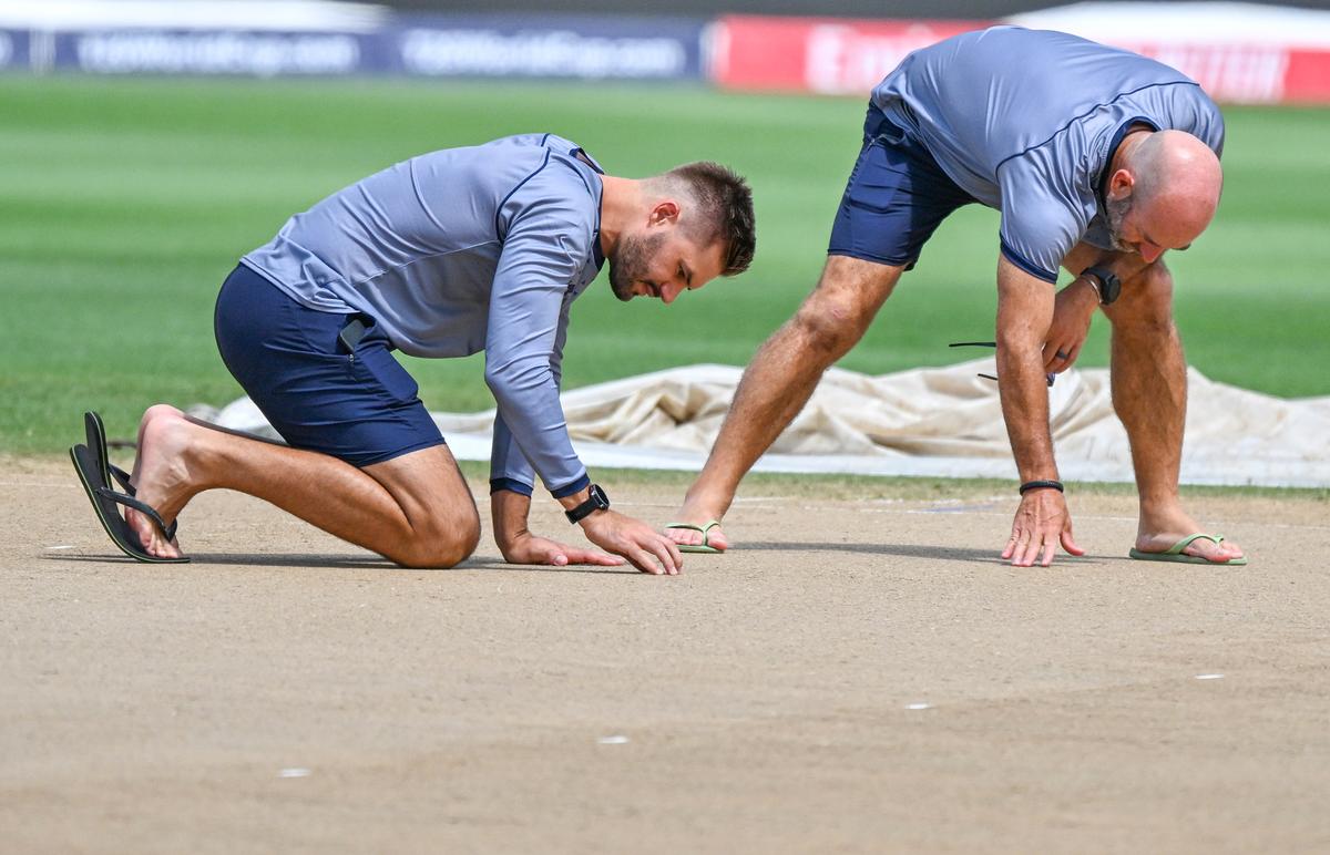 Markram looking at the pitch during a practice session ahead of the ICC Men’s T20 World Cup final between India and South Africa.