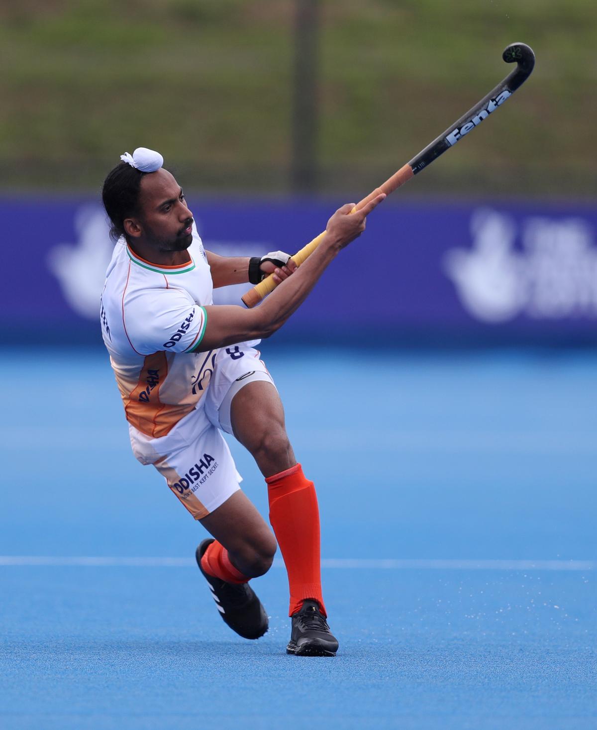 Hardik Singh in action during the FIH Pro League 2024..
