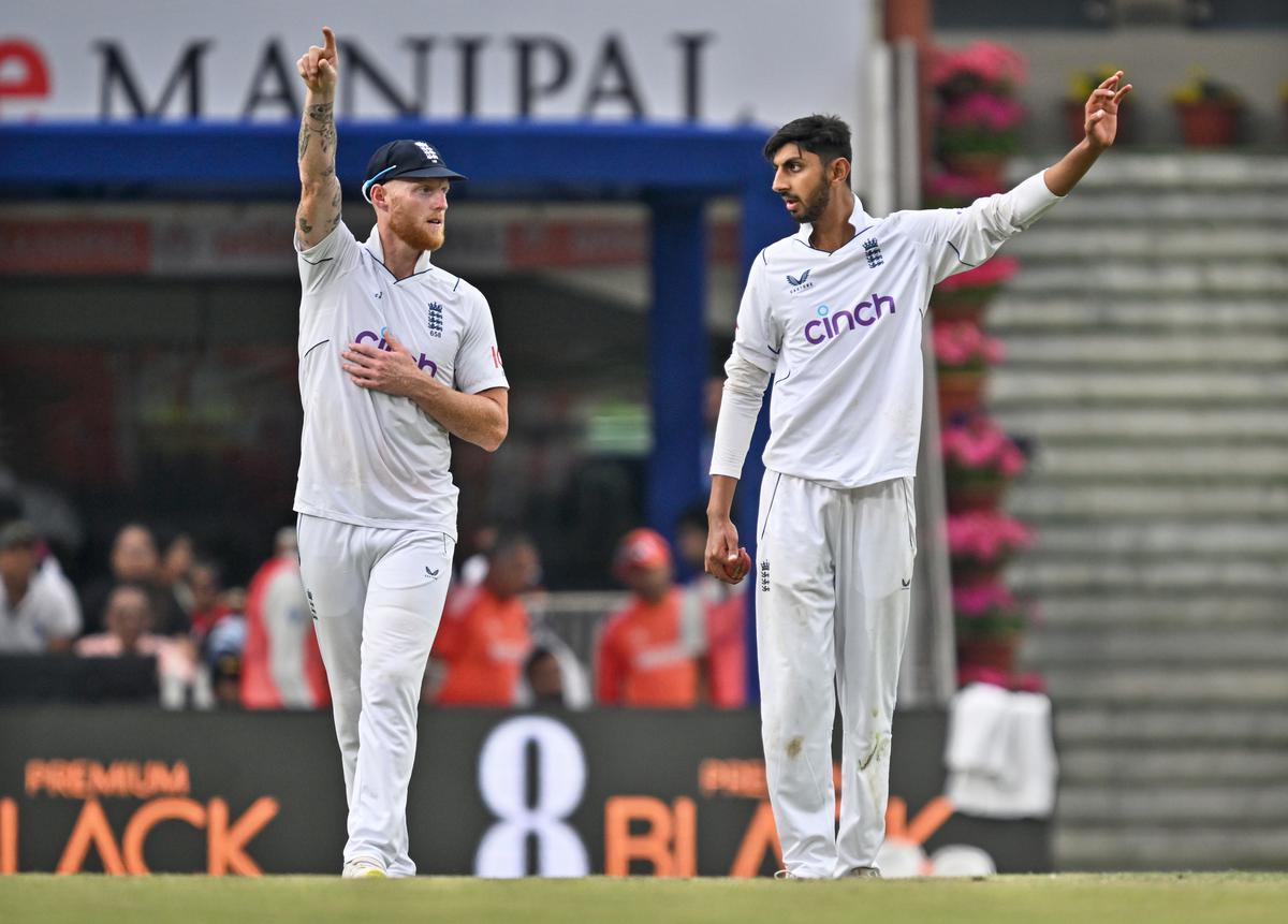 Shoaib Bashir with captain Ben Stokes during the second day of fouth Test.