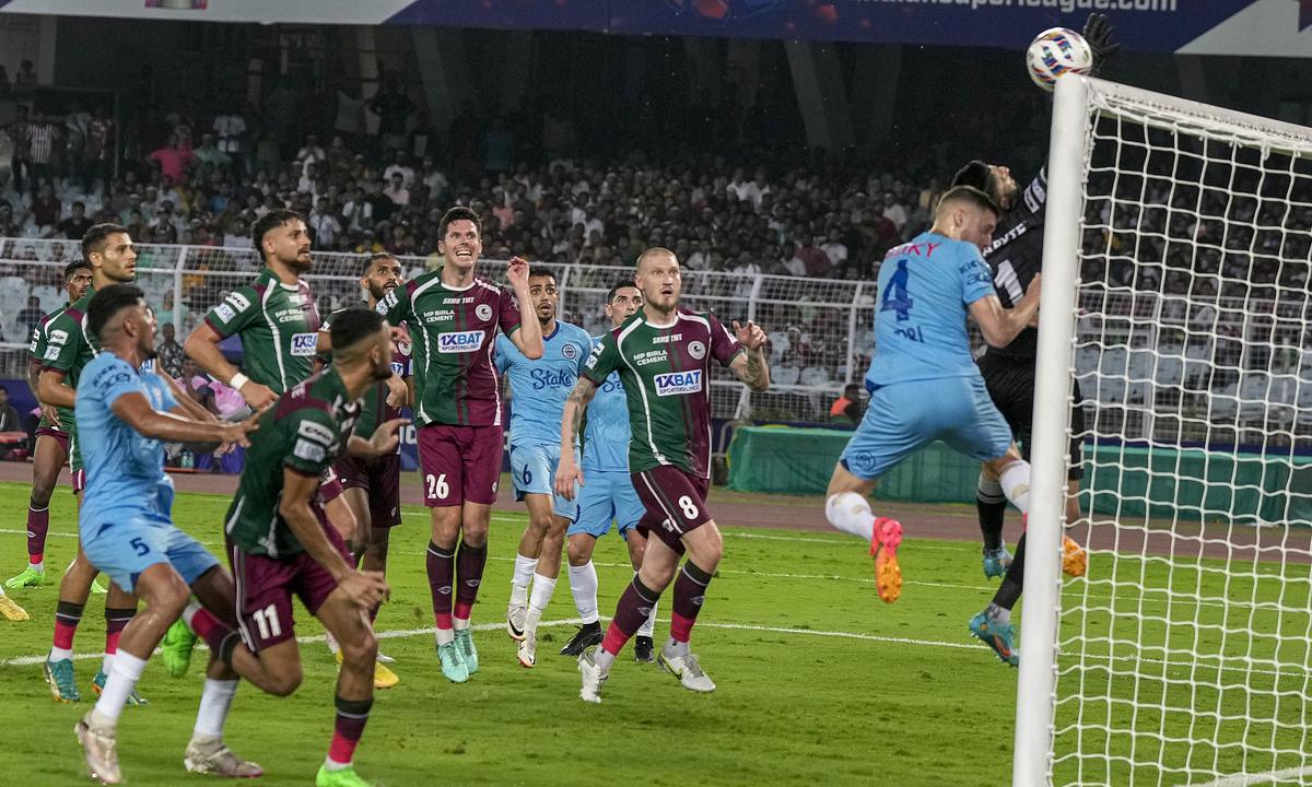 Mohun Bagan Super Giant goalkeeper Vishal Kaith saves a goal during the Indian Super League (ISL) 2023-24 final match between Mohun Bagan Super Giants and Mumbai City FC.