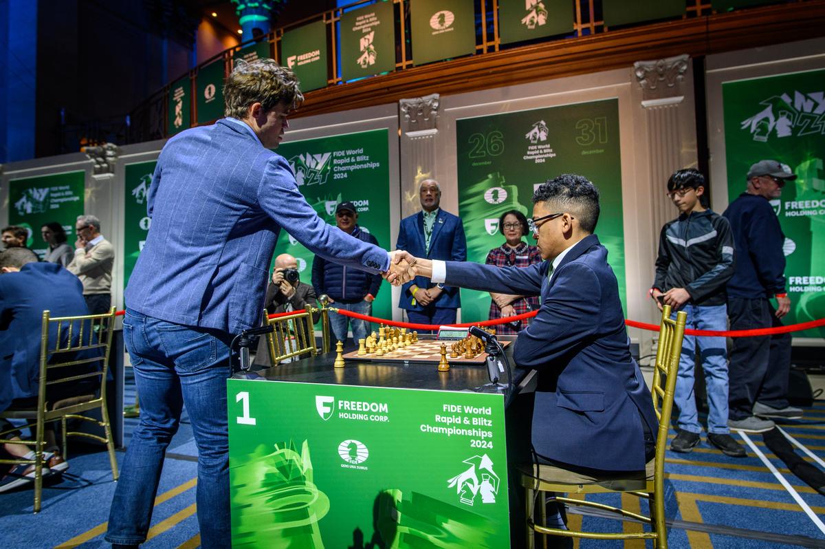 Magnus Carlsen against Brewington Hardaway during the World Rapid and Blitz Championship 2024. 