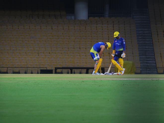 When going gets tough, the tough gets going: Dhoni was seen wearing a knee support during CSK’s open practice session in Chennai earlier this month. 