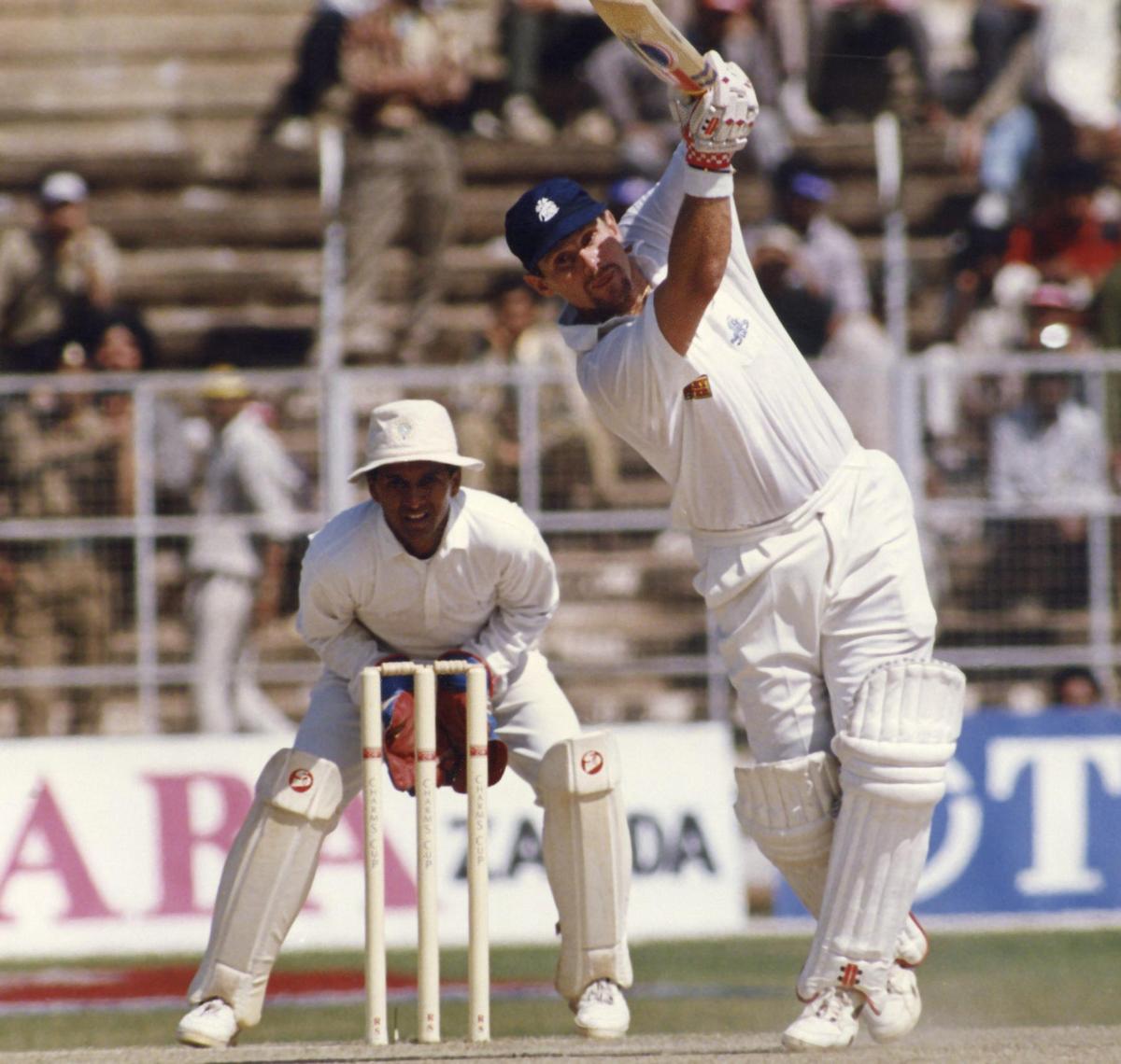 Robin Smith plays a shot during the sixth ODI between India and England in Gwalior on March 04, 1993. 