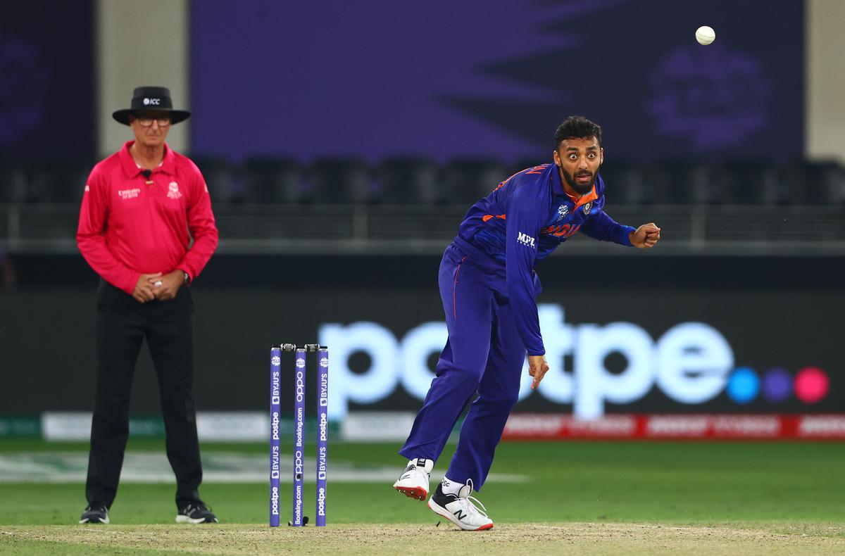 Varun Chakravarthy of India in action during the ICC Men’s T20 World Cup match against Scotland. 