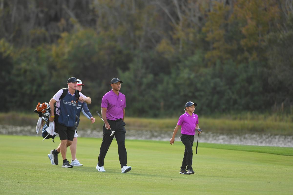 Tiger Woods and son Charlie sixth in first round of PNC Championship