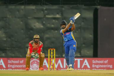 Madurai Super Giant batsman K.B. Arun Karthik plays a shot during the match  against