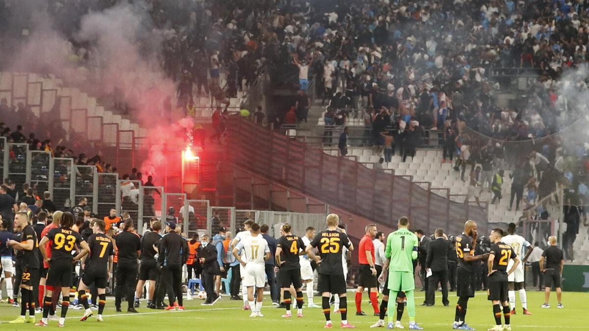 Europa League: Marseille-Galatasaray match halted after rival fans clash