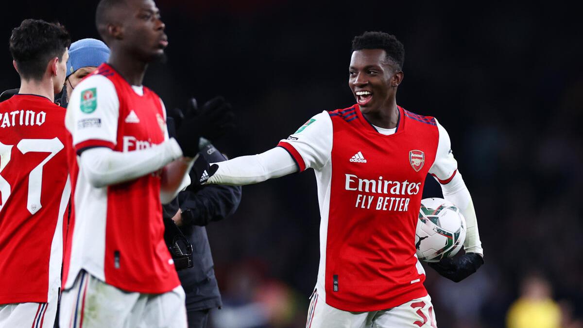 Eddie Nketiah hat-trick fires Arsenal into League Cup semis