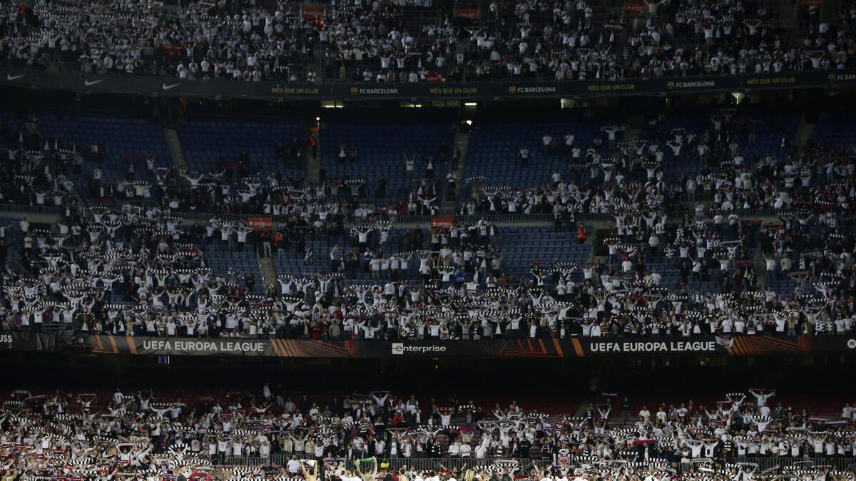 Barcelona president Laporta 'embarrassed' after Eintracht fans flood Camp Nou