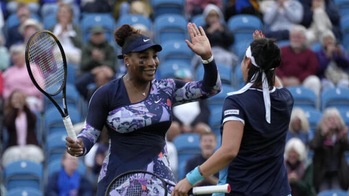 Serena Williams makes winning return after year out in Eastbourne doubles