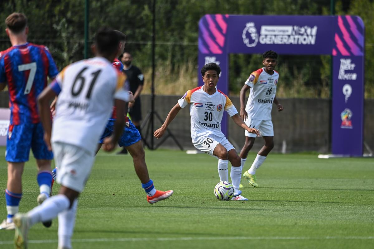 EBFC’s Vanlalapeka Guite in action against Crystal Palace.