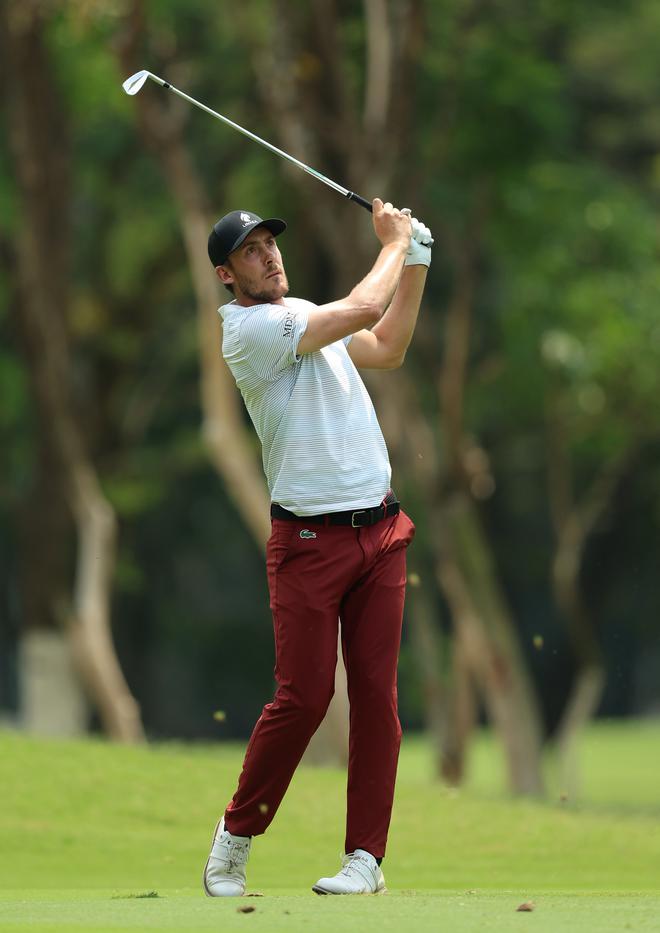 Ugo Coussaud of France plays a shot during day four of The Challenge presented by KGA 2023 at Karnataka Golf Association.