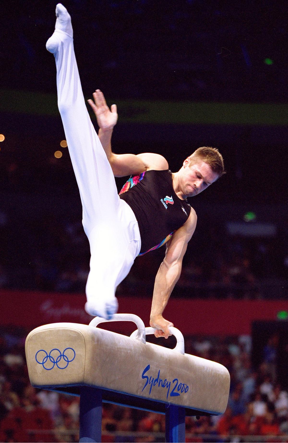 Alexei Nemov in action on the Pommel Horse in the Men’s Individual All-Around Final at the Sydney Superdome on Day Five of the Sydney 2000 Olympic Games.