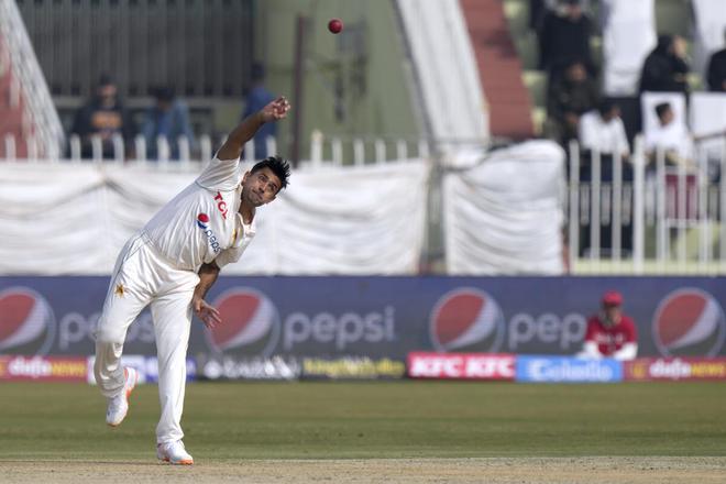 Pakistan’s Zahid Mahmood bowls during the first day. 