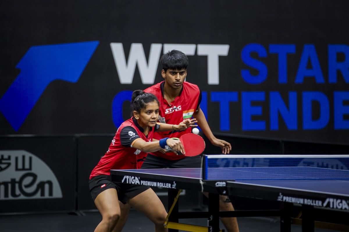 Sreeja Akula and Snehit Suravajulla in action at the WTT Star Contender.