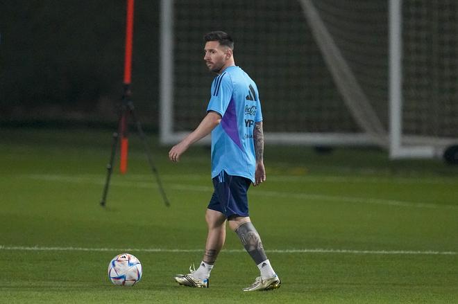 Lionel Messi during a training session in Doha on Saturday.