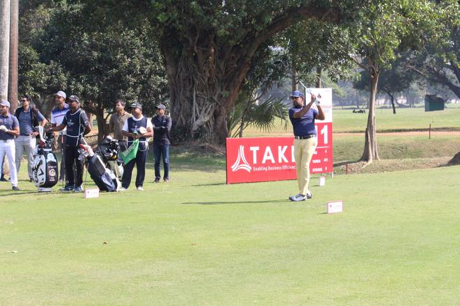 Anirban Lahiri in action during third round of the SSP Chawrasia Invitational.