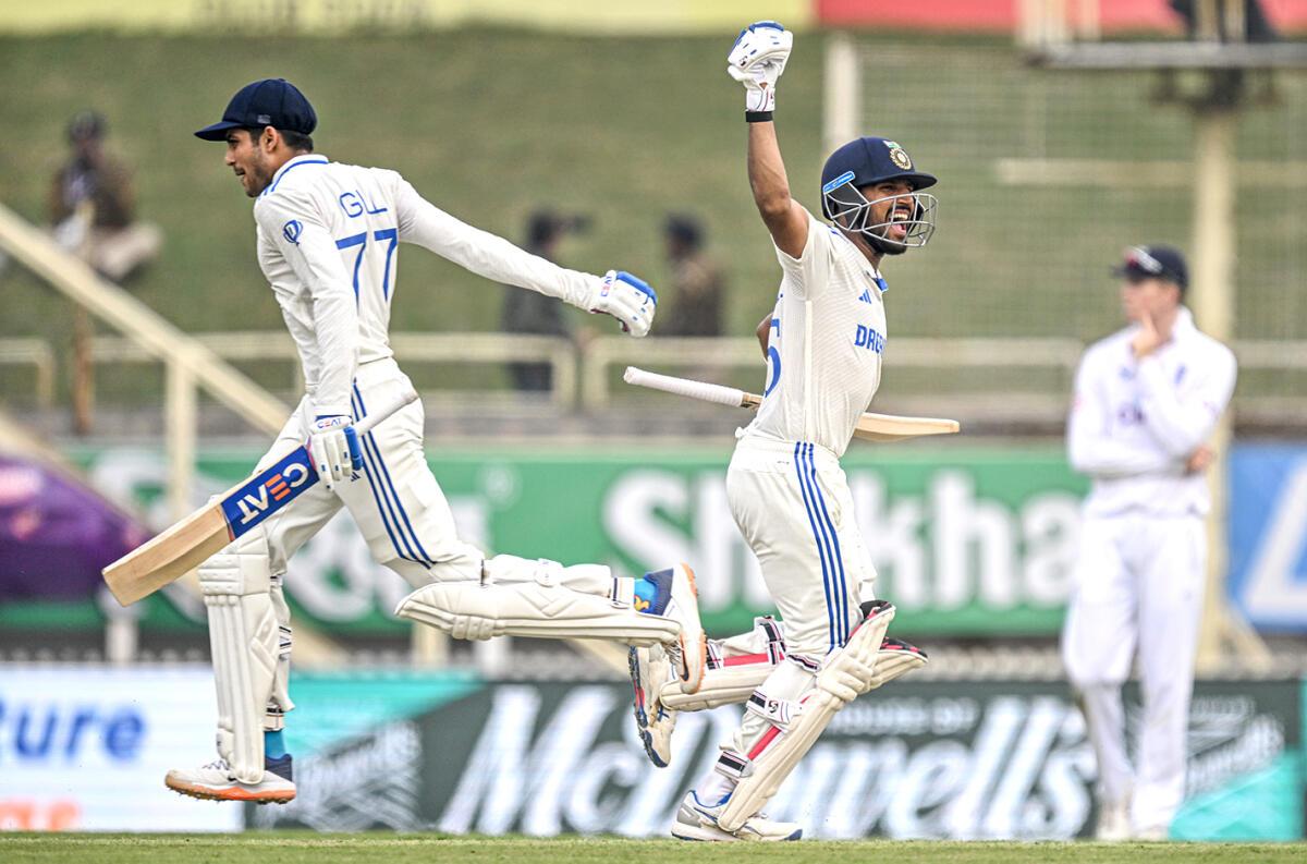 Shubman Gill and Dhruv Jurel celebrate after winning the fouth Test match between India and England. 