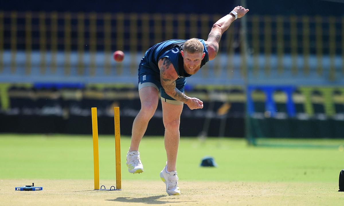 England’s skipper Ben Stokes bowls during the practice session, ahead of the third test. 