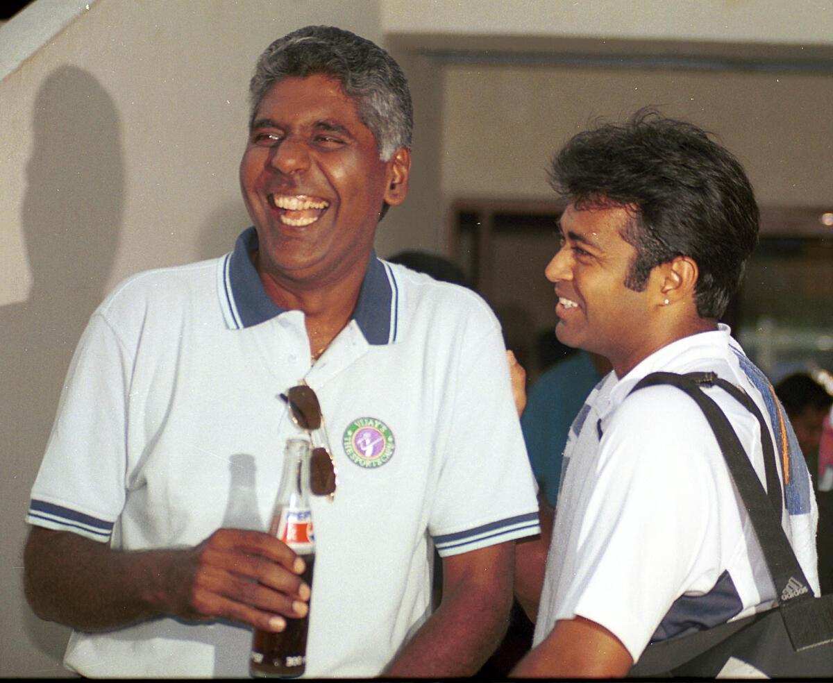 Vijay Amritraj and Leander Paes at the Tata Open Chennai in 2003