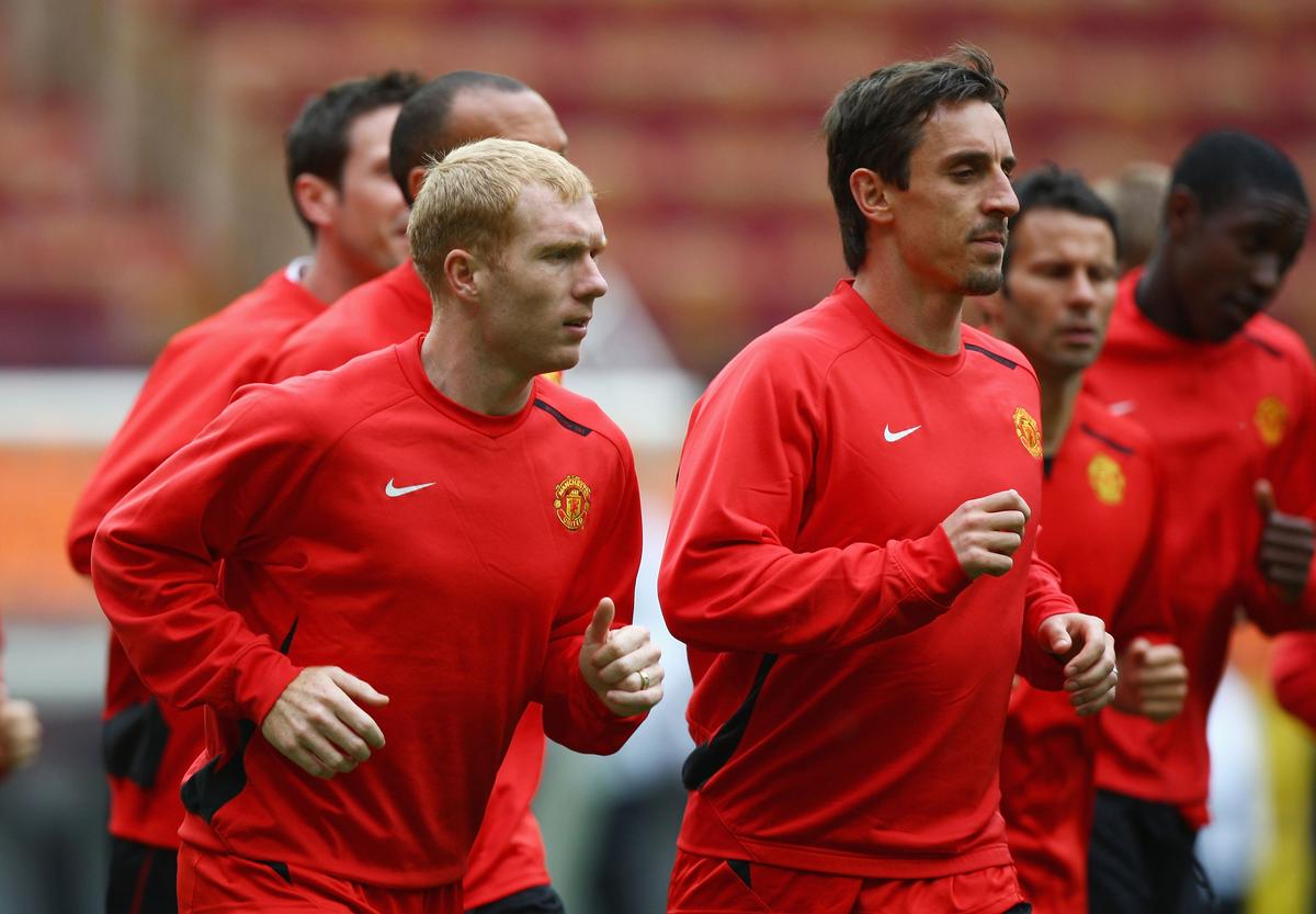 Paul Scholes (L) and Gary Neville (R) and Ryan Giggs (behind Neville) were some of the stalwarts in the club’s famous Class of ‘92 which dominated United’s most successful period in club football, under manager Alex Ferguson.