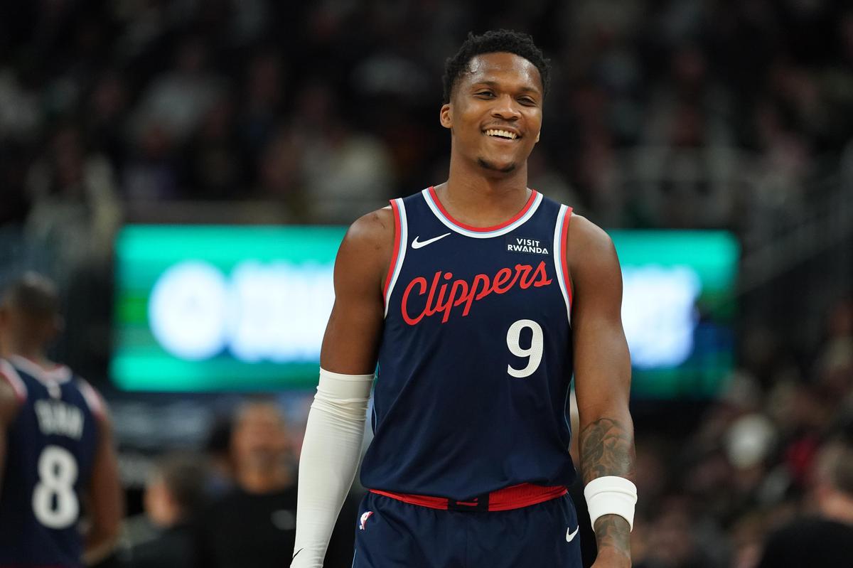 LA Clippers' Bennedict Mathurin seen during the first half of the NBA game.