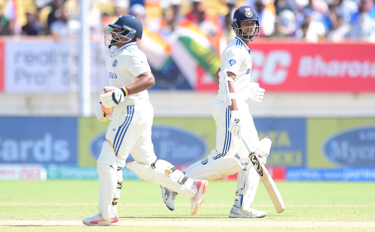 India’s Yashasvi Jaiswal and Sarfaraz Khan during the Rajkot Test. 